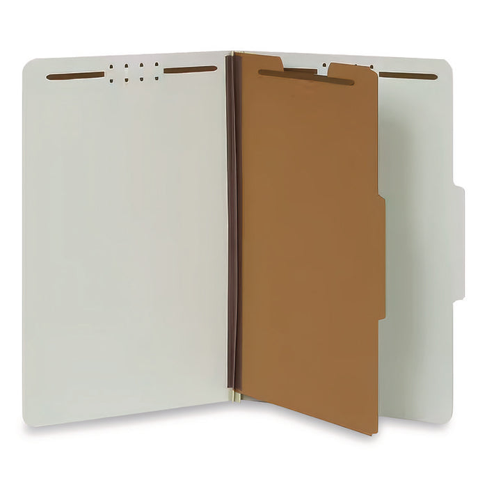Four-Section Pressboard Classification Folders, Expands 2", 1 Divider, 4 Embedded Fasteners, Legal Size, Light Green, 10/Box