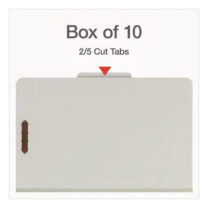Four-Section Pressboard Classification Folders, Expands 2", 1 Divider, 4 Embedded Fasteners, Legal Size, Light Green, 10/Box
