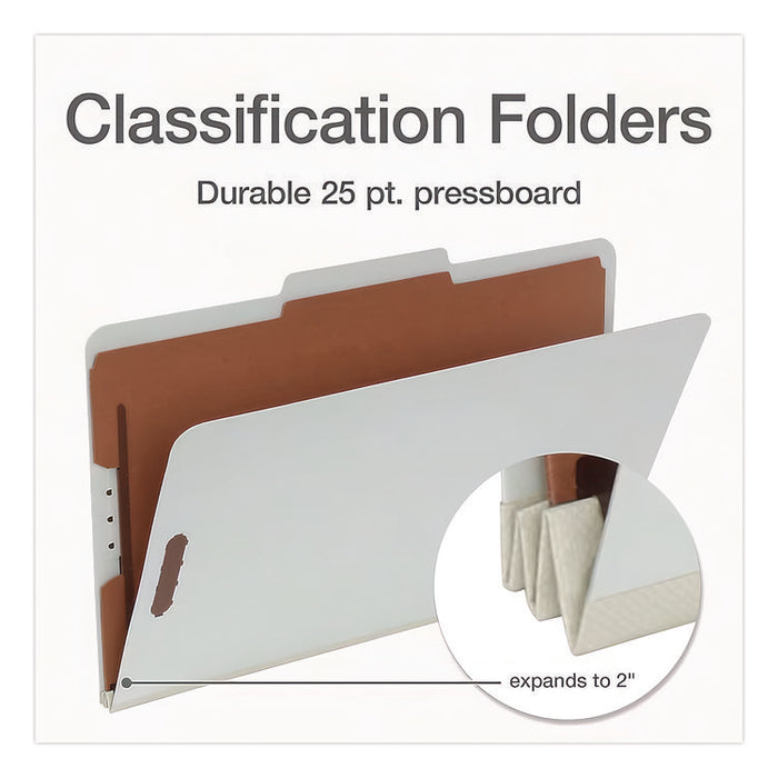 Four-Section Pressboard Classification Folders, Expands 2", 1 Divider, 4 Embedded Fasteners, Legal Size, Light Green, 10/Box