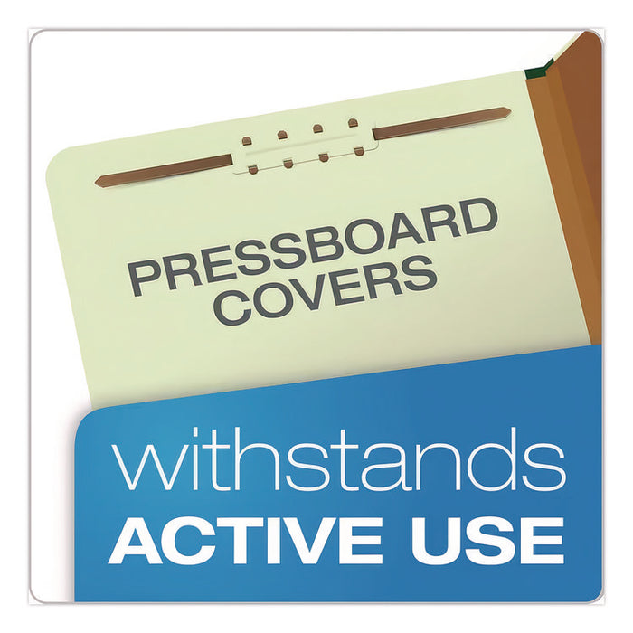 Pressboard Top Tab Classification Folders, 2/5-Cut Tab, Expands 2.5", 2 Dividers, 6 Fasteners, Legal Size, Light Green, 10/BX