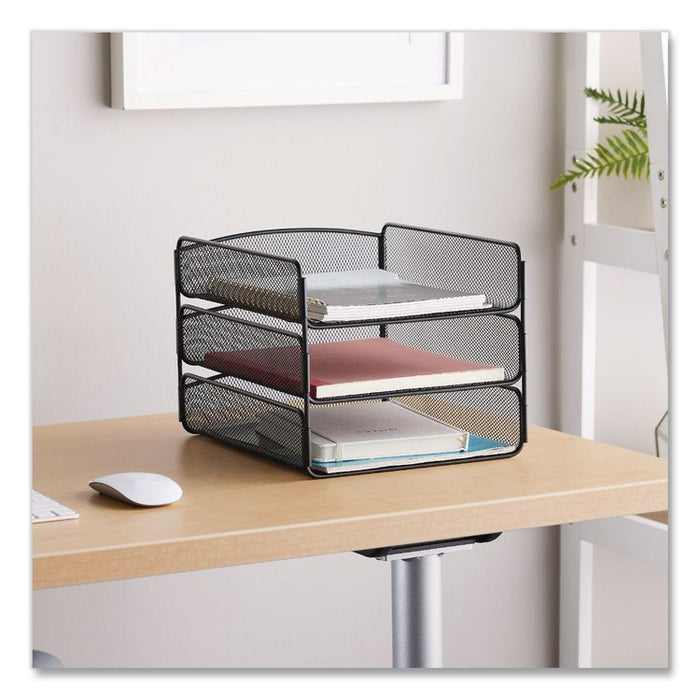Onyx Desk Tray, 3 Sections, Letter Size Files, 9.25" x 11.75" x 8", Black