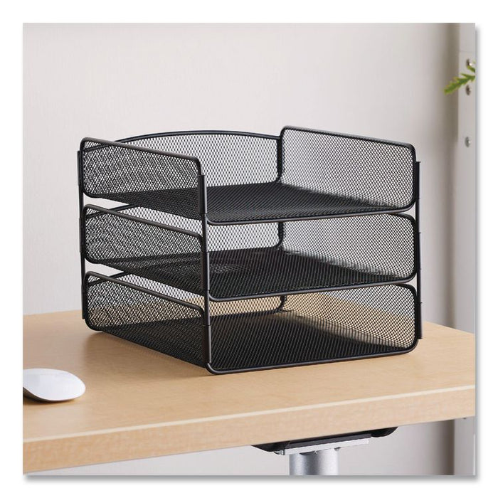 Onyx Desk Tray, 3 Sections, Letter Size Files, 9.25" x 11.75" x 8", Black