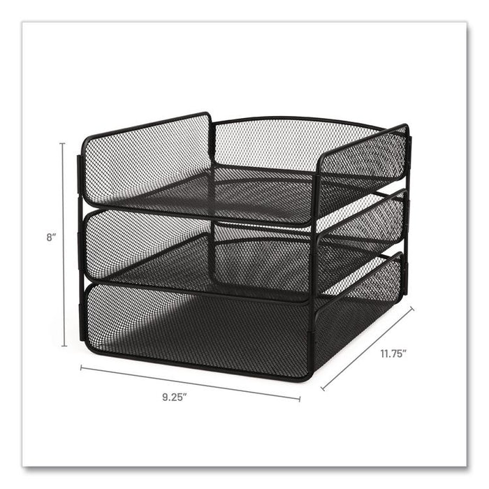Onyx Desk Tray, 3 Sections, Letter Size Files, 9.25" x 11.75" x 8", Black