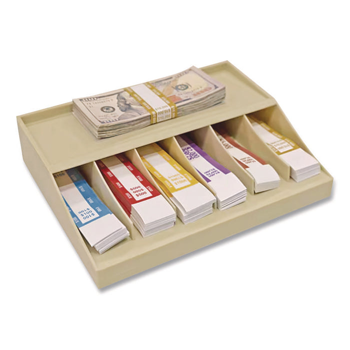 Coin Wrapper and Bill Strap Single-Tier Rack, 6 Compartments, 10" x 8.5" x 3", Pebble Beige