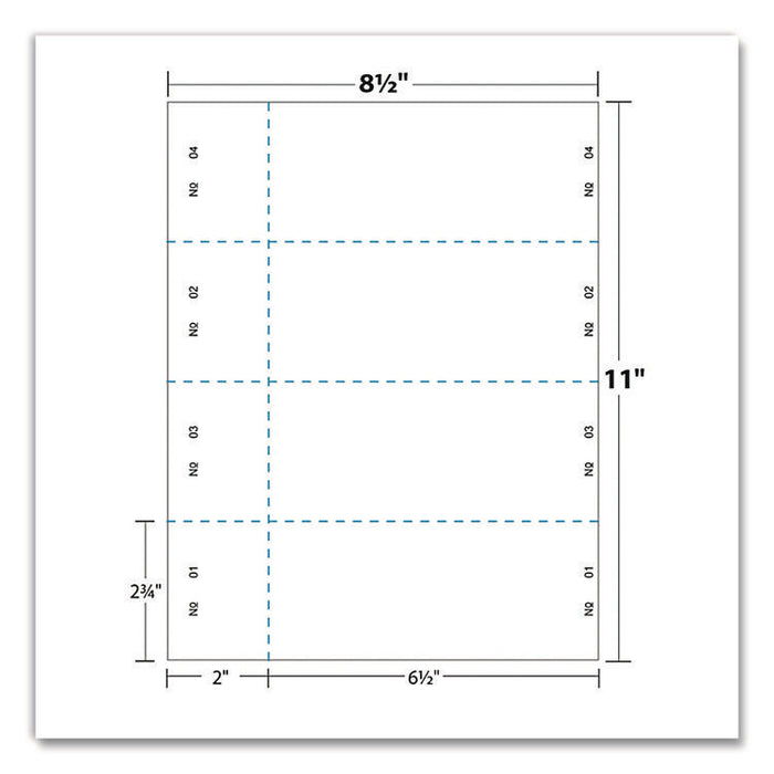 Jumbo Micro-Perforated Event/Raffle Ticket, 90 lb Index Weight, 8.5 x 11, White, 4 Tickets/Sheet, 250 Sheets/Pack