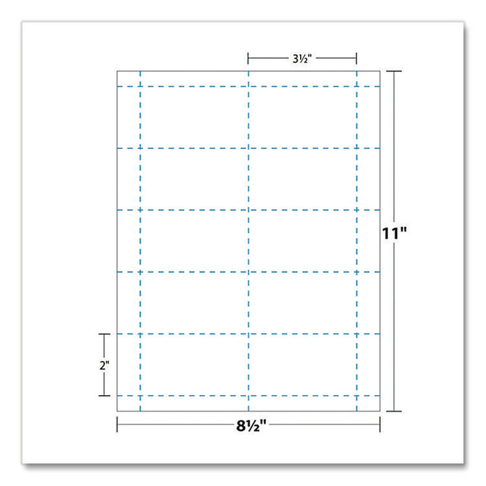 Heavyweight Printable Microperforated Business Cards, Copier/Inkjet/Laser/Offset, 2 x 3.5, White, 10/Sheet, 250 Sheets/Pack