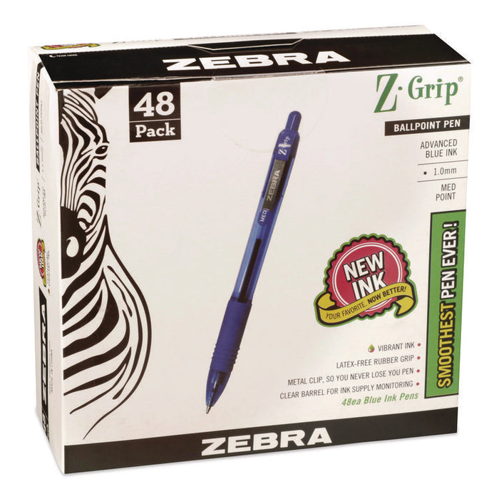 Z-Grip Ballpoint Pen, Retractable, Medium 1 mm, Blue Ink, Blue/Clear Barrel, 48/Pack