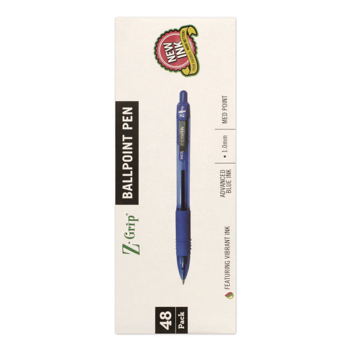 Z-Grip Ballpoint Pen, Retractable, Medium 1 mm, Blue Ink, Blue/Clear Barrel, 48/Pack
