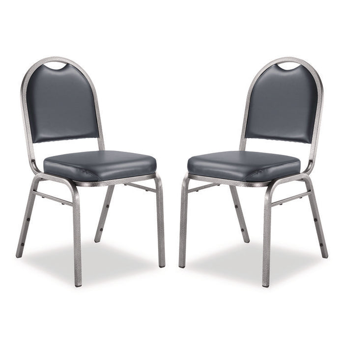 9200 Series Premium Upholstered Stack Chair, Vinyl, Supports 500 lb, 19" Seat Ht, Midnight Blue Seat/Back, Silver Base, 2/PK