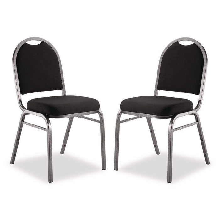 9200 Series Premium Upholstered Stack Chair, Fabric, Supports 500 lb, 19" Seat Ht, Ebony Black Seat/Back, Silver Base, 2/PK