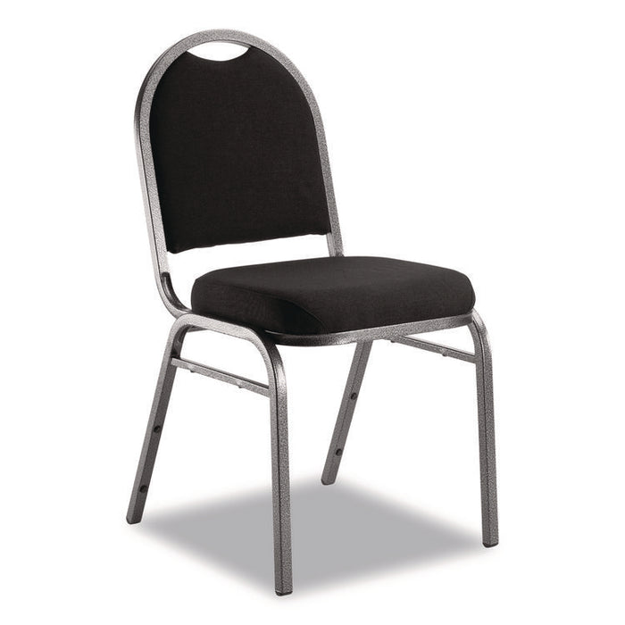 9200 Series Premium Upholstered Stack Chair, Fabric, Supports 500 lb, 19" Seat Ht, Ebony Black Seat/Back, Silver Base, 2/PK