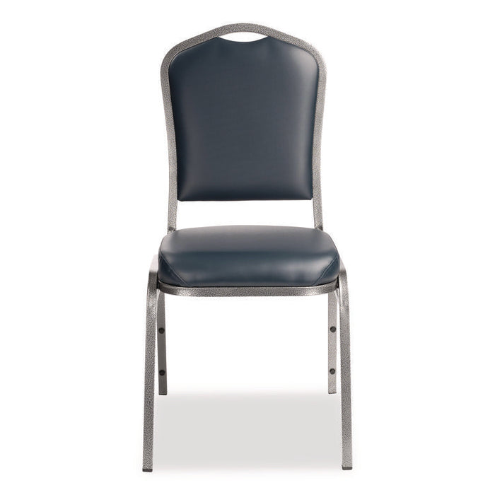 9300 Series Deluxe Upholstered Stack Chair, Vinyl, Supports 500 lb, 19" Seat Ht, Midnight Blue Seat/Back, Silver Base, 2/Pack