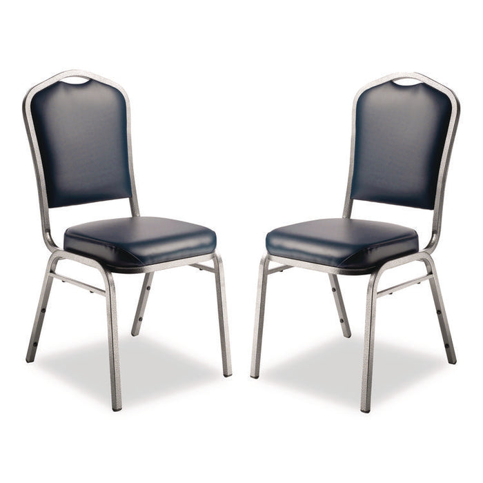 9300 Series Deluxe Upholstered Stack Chair, Vinyl, Supports 500 lb, 19" Seat Ht, Midnight Blue Seat/Back, Silver Base, 2/Pack