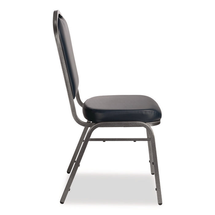 9300 Series Deluxe Upholstered Stack Chair, Vinyl, Supports 500 lb, 19" Seat Ht, Midnight Blue Seat/Back, Silver Base, 2/Pack