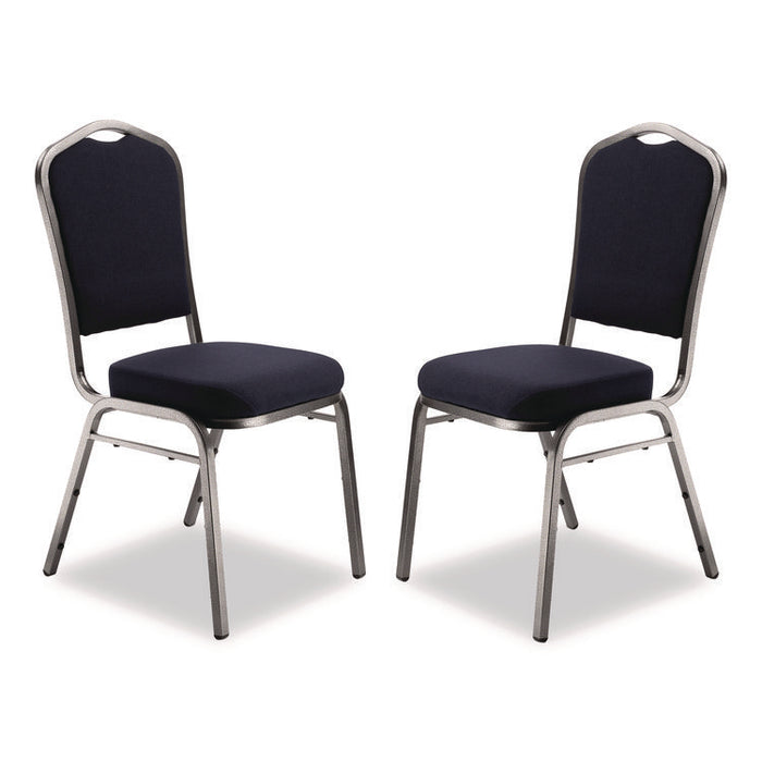 9300 Series Deluxe Upholstered Stack Chair, Fabric, Supports 500 lb, 19" Seat Ht, Midnight Blue Seat/Back, Silver Base, 2/PK