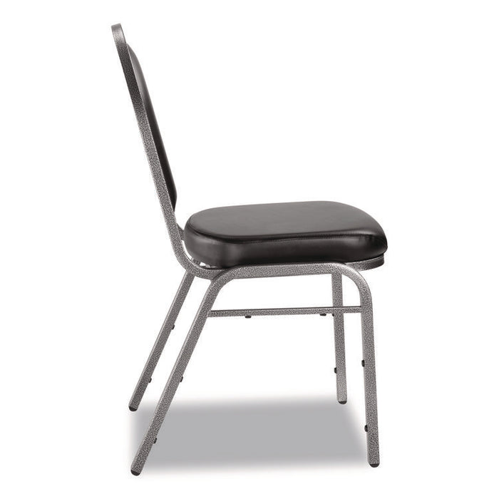 9200 Series Premium Upholstered Stack Chair, Vinyl, Supports Up to 500 lb,19" Seat Height, Black Seat/Back, Silver Base, 2/PK