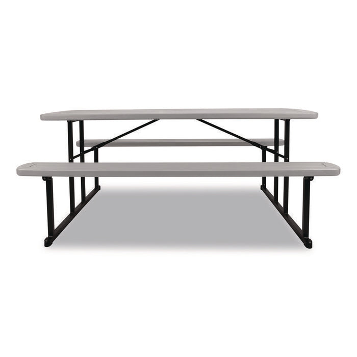 Blow Molded Folding Picnic Table, Rectangular, 57w x 72d x 29.5h, Speckled Gray Top, Black Base/Legs