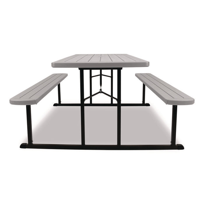 Blow Molded Folding Picnic Table, Rectangular, 57w x 72d x 29.5h, Speckled Gray Top, Black Base/Legs