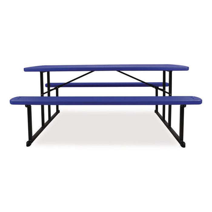 Blow Molded Folding Picnic Table, Rectangular, 57w x 72d x 29.5h, Blue Top, Black Base/Legs