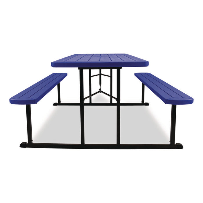 Blow Molded Folding Picnic Table, Rectangular, 57w x 72d x 29.5h, Blue Top, Black Base/Legs