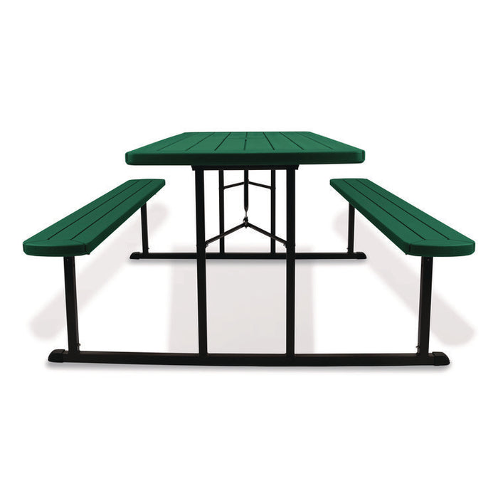 Blow Molded Folding Picnic Table, Rectangular, 57w x 72d x 29.5h, Green Top, Black Base/Legs