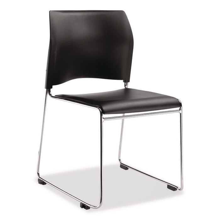 8700 Series Cafetorium Plush Vinyl Stack Chair, Supports Up to 500 lb, 18" Seat Height, Black Seat/Back, Chrome Base, 4/CT