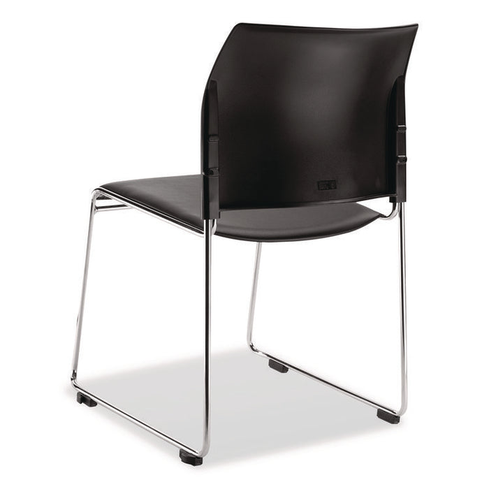 8700 Series Cafetorium Plush Vinyl Stack Chair, Supports Up to 500 lb, 18" Seat Height, Black Seat/Back, Chrome Base, 4/CT