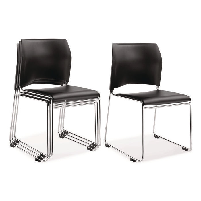 8700 Series Cafetorium Plush Vinyl Stack Chair, Supports Up to 500 lb, 18" Seat Height, Black Seat/Back, Chrome Base, 4/CT