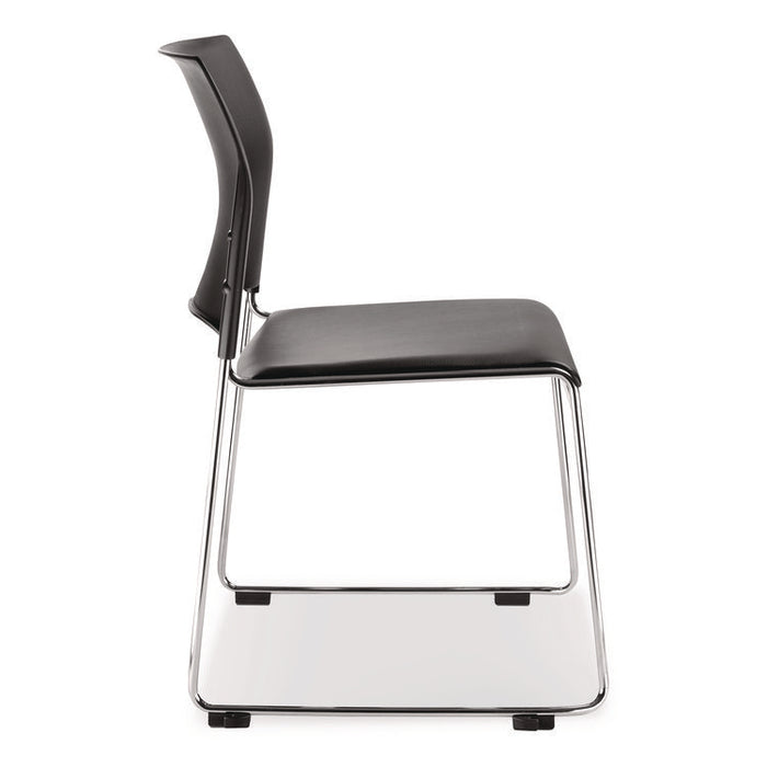 8700 Series Cafetorium Plush Vinyl Stack Chair, Supports Up to 500 lb, 18" Seat Height, Black Seat/Back, Chrome Base, 4/CT