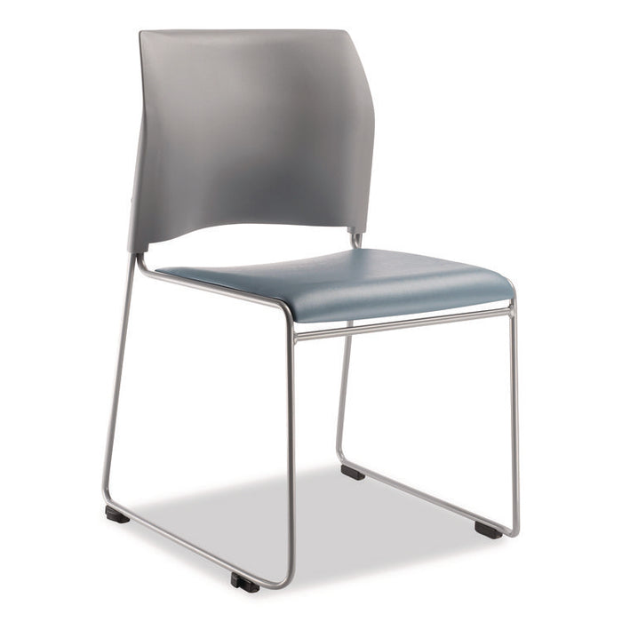 8700 Series Cafetorium Plush Vinyl Stack Chair, Supports Up to 500 lb, 18" Seat Ht, Blue Seat, Gray Back, Silver Base, 4/CT
