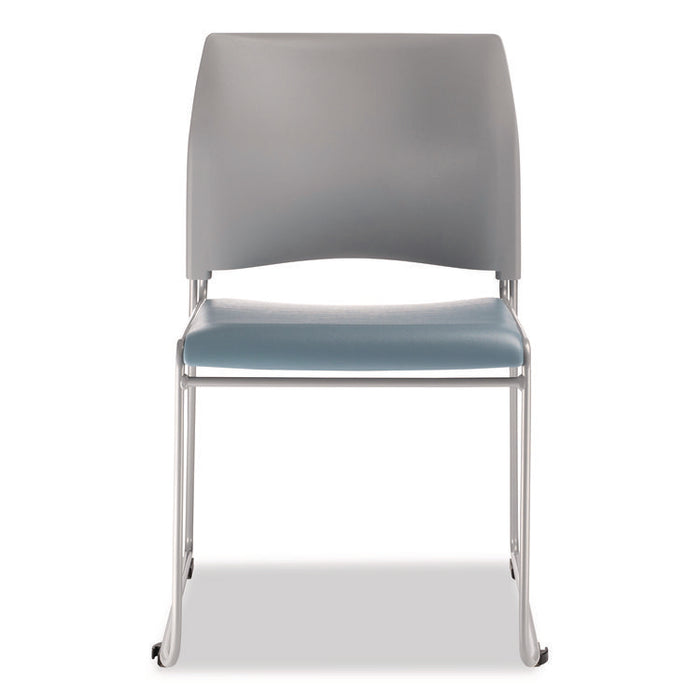 8700 Series Cafetorium Plush Vinyl Stack Chair, Supports Up to 500 lb, 18" Seat Ht, Blue Seat, Gray Back, Silver Base, 4/CT