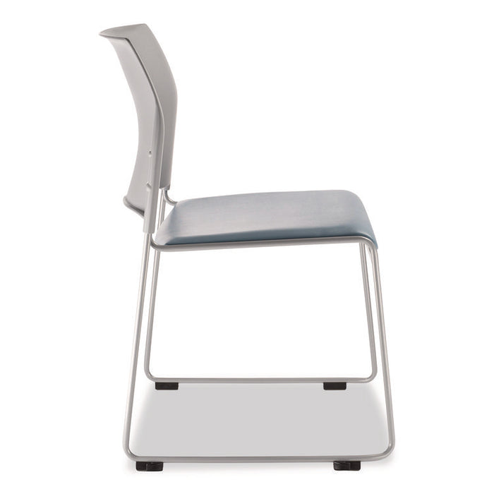 8700 Series Cafetorium Plush Vinyl Stack Chair, Supports Up to 500 lb, 18" Seat Ht, Blue Seat, Gray Back, Silver Base, 4/CT