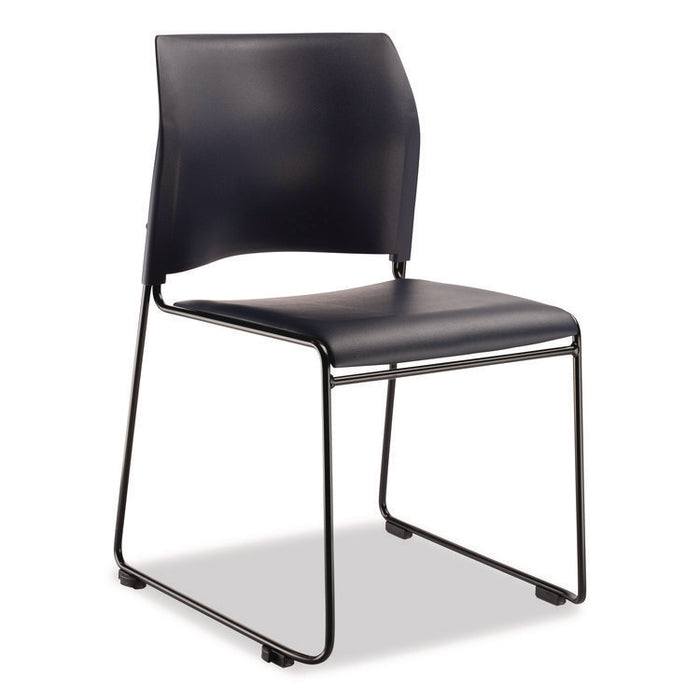 8700 Series Cafetorium Plush Vinyl Stack Chair, Supports Up to 500 lb, 18" Seat Height, Blue Seat/Back, Black Base, 4/Carton
