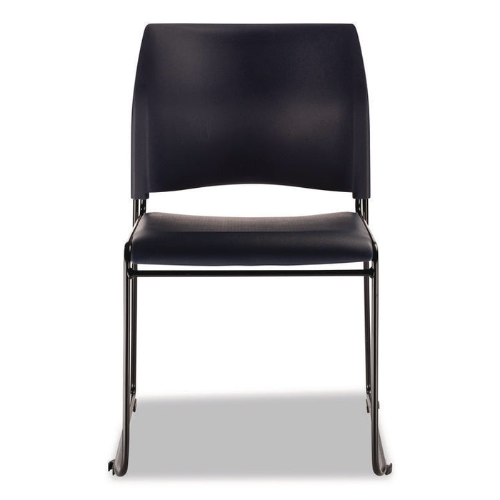8700 Series Cafetorium Plush Vinyl Stack Chair, Supports Up to 500 lb, 18" Seat Height, Blue Seat/Back, Black Base, 4/Carton