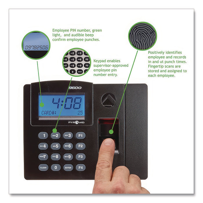 TimeTrax Elite Biometric Time Clock, 50 Employees, Black