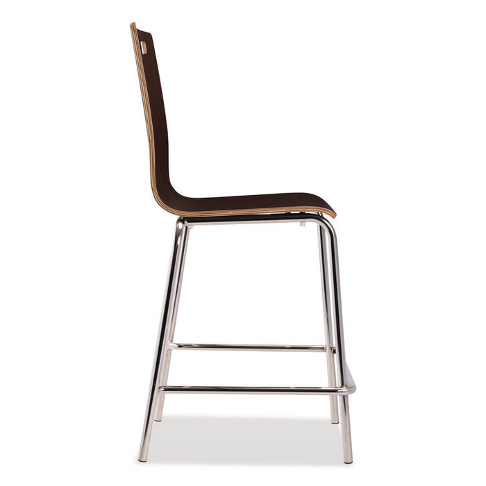 Bushwick Series Bentwood Stool, Counter Height, Supports Up to 500 lb, 24" Seat Height, Espresso Seat/Back, Chrome Base, 4/CT