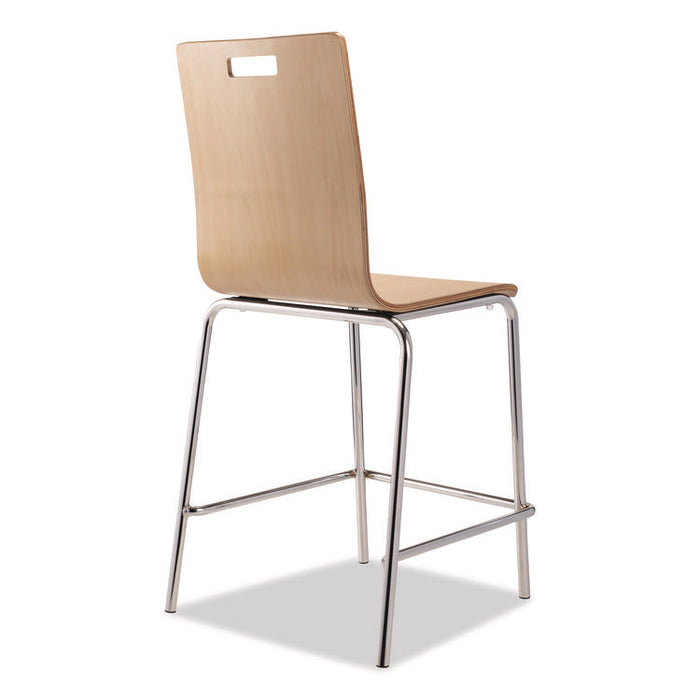 Bushwick Series Bentwood Stool, Counter Height, Supports Up to 500 lb, 24" Seat Height, Natural Seat/Back, Chrome Base, 4/CT