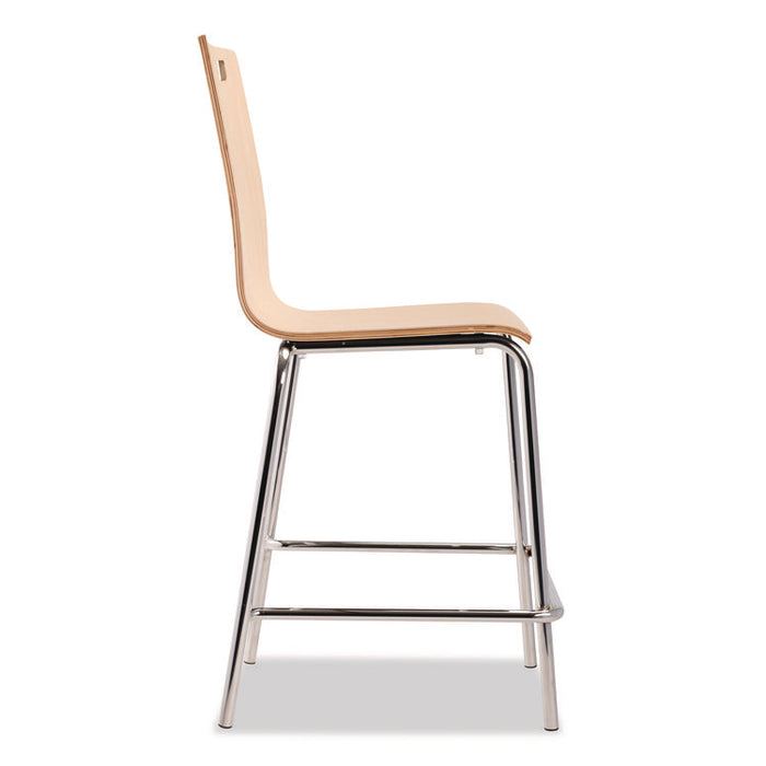 Bushwick Series Bentwood Stool, Counter Height, Supports Up to 500 lb, 24" Seat Height, Natural Seat/Back, Chrome Base, 4/CT