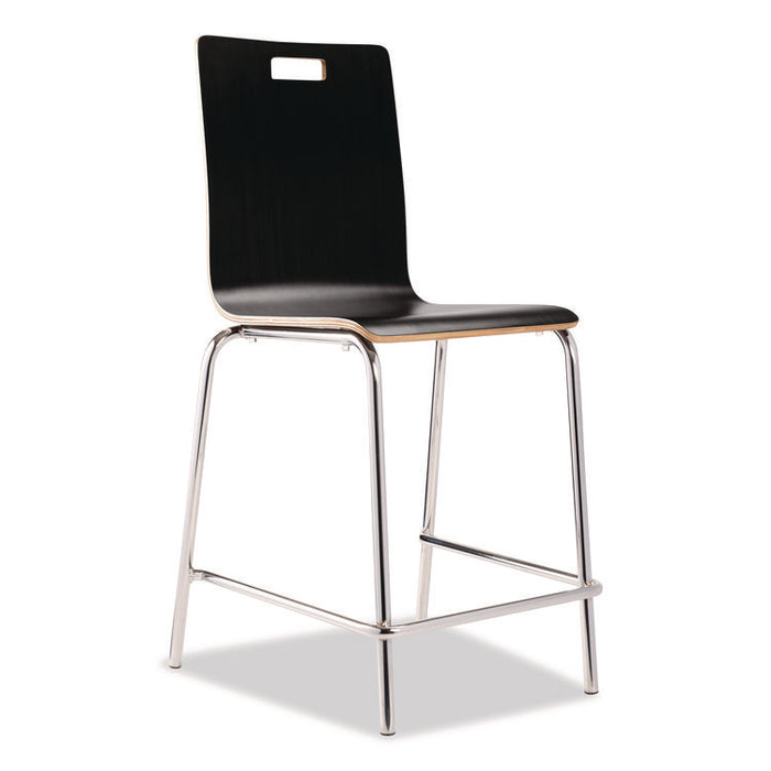 Bushwick Series Bentwood Stool, Counter Height, Supports Up to 500 lb, 24" Seat Height, Black Seat/Back, Chrome Base, 4/CT