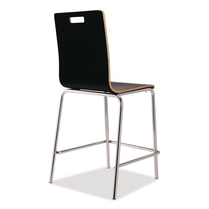 Bushwick Series Bentwood Stool, Counter Height, Supports Up to 500 lb, 24" Seat Height, Black Seat/Back, Chrome Base, 4/CT