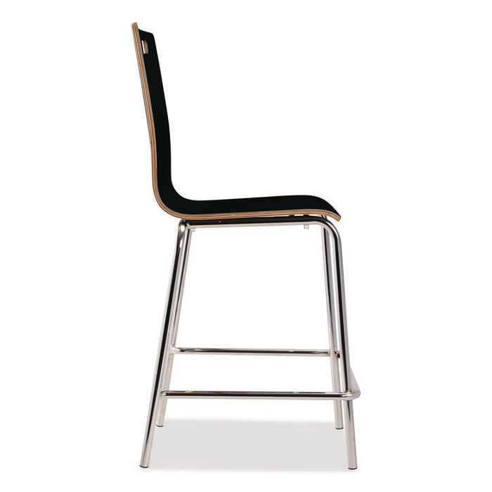 Bushwick Series Bentwood Stool, Counter Height, Supports Up to 500 lb, 24" Seat Height, Black Seat/Back, Chrome Base, 4/CT