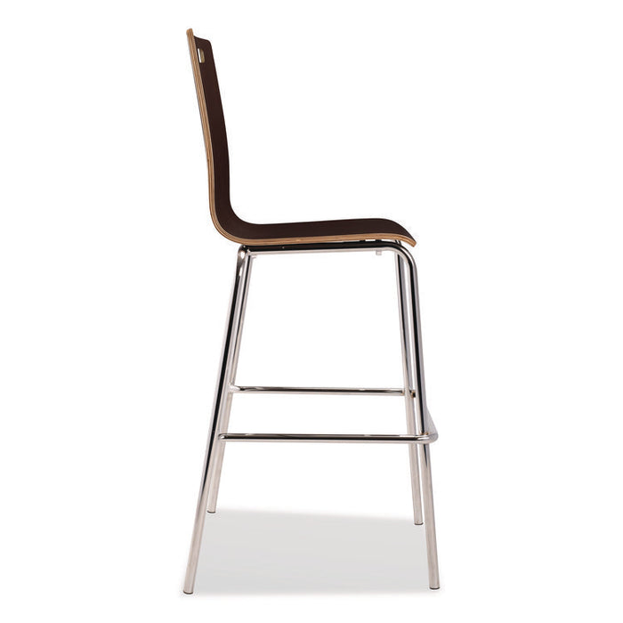 Bushwick Series Bentwood Stool, Supports Up to 500 lb, 30" Seat Height, Espresso Seat, Espresso Back, Chrome Base, 4/Carton