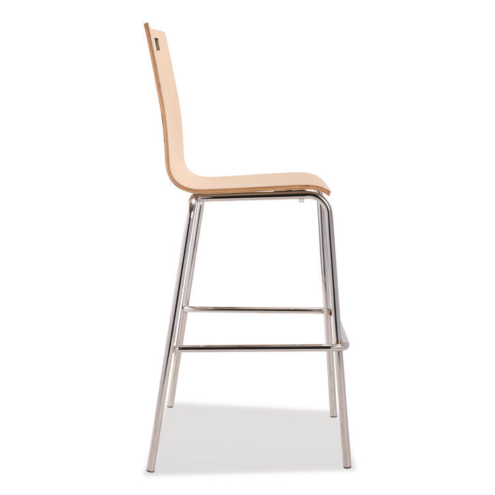 Bushwick Series Bentwood Stool, Supports Up to 500 lb, 30" Seat Height, Natural Seat, Natural Back, Chrome Base, 4/Carton