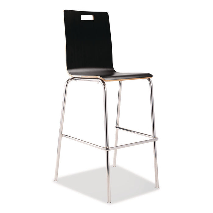 Bushwick Series Bentwood Stool, Supports Up to 500 lb, 30" Seat Height, Black Seat, Black Back, Chrome Base, 4/Carton