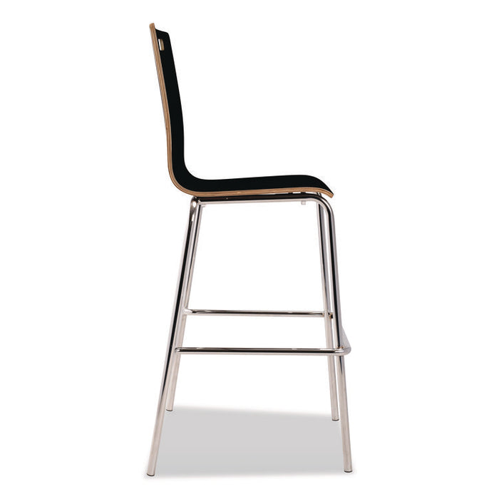 Bushwick Series Bentwood Stool, Supports Up to 500 lb, 30" Seat Height, Black Seat, Black Back, Chrome Base, 4/Carton