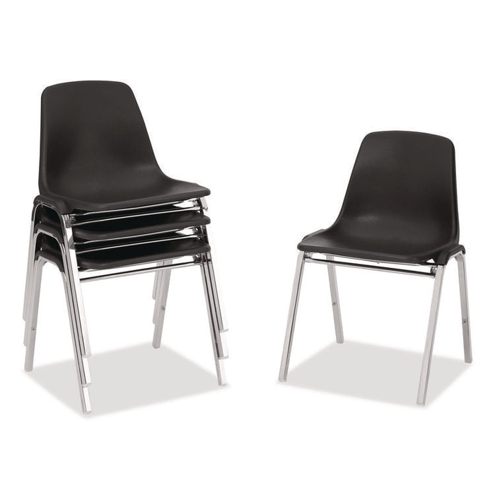 8100 Series Poly Shell Stacking Chair, Supports Up to 500 lb, 18" Seat Height, Black Seat, Black Back, Chrome Base, 4/Carton