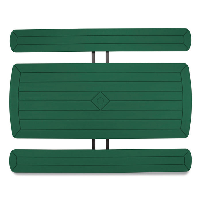 Blow Molded Folding Picnic Table, Rectangular, 57w x 72d x 29.5h, Green Top, Black Base/Legs