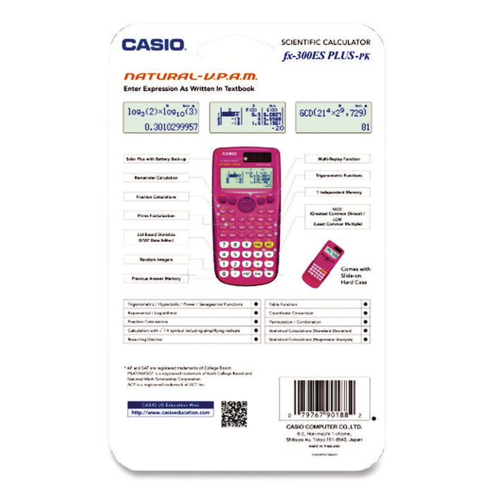 FX-300ES Plus 2nd Edition Scientific Calculator, 16-Digit LCD, Pink