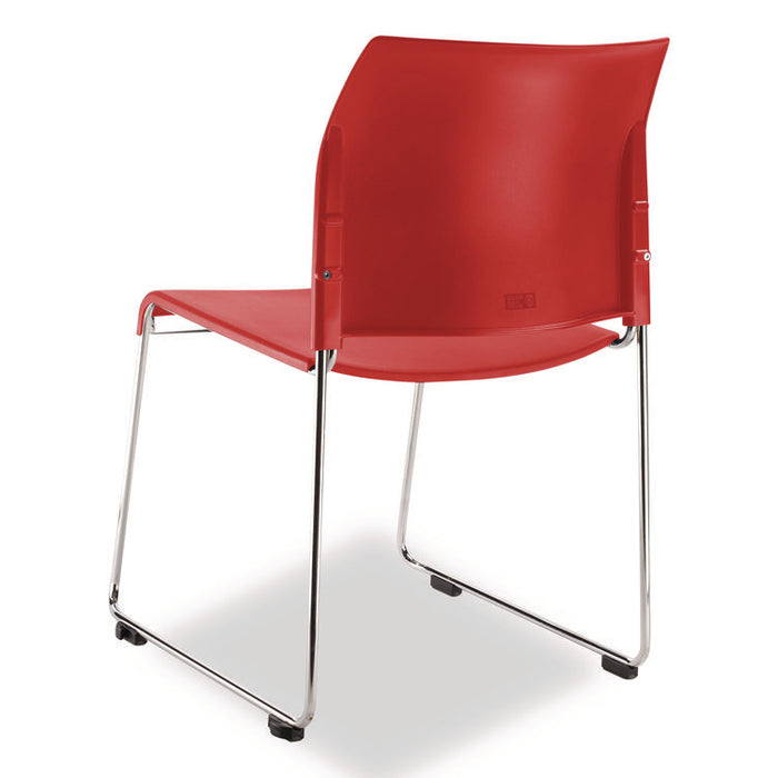 8800 Series Cafetorium Plastic Stack Chair, Supports Up to 500 lb, 18" Seat Height, Red Seat, Red Back, Chrome Base, 4/Carton