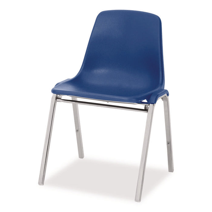 8100 Series Poly Shell Stacking Chair, Supports Up to 500 lb, 18" Seat Height, Blue Seat, Blue Back, Chrome Base, 4/Carton